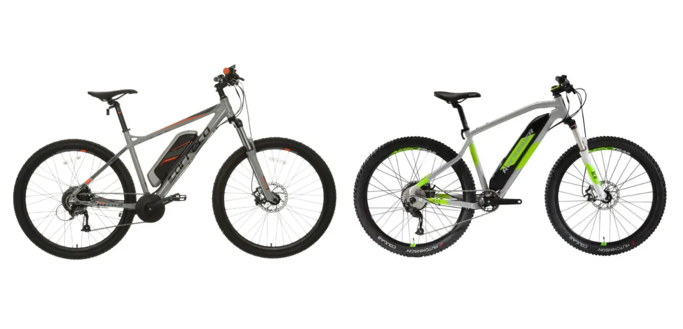 the carrera vulcan electric mountain bike compared with the rockrider e-st500 side by side