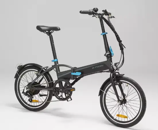 Skládací elektrický bicykel btwin 500 s sklápacím systémom